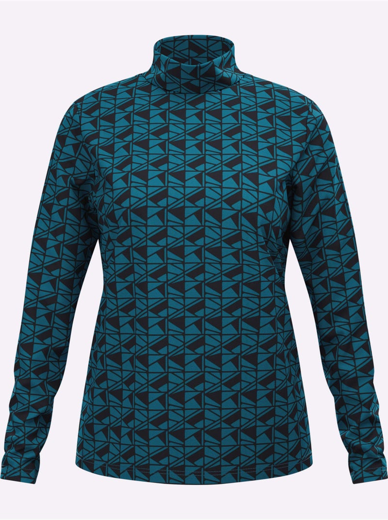 T-shirt à col montant imprimé graphique - taille standard - moda vilona Noir Bleu Noir - Kiabi