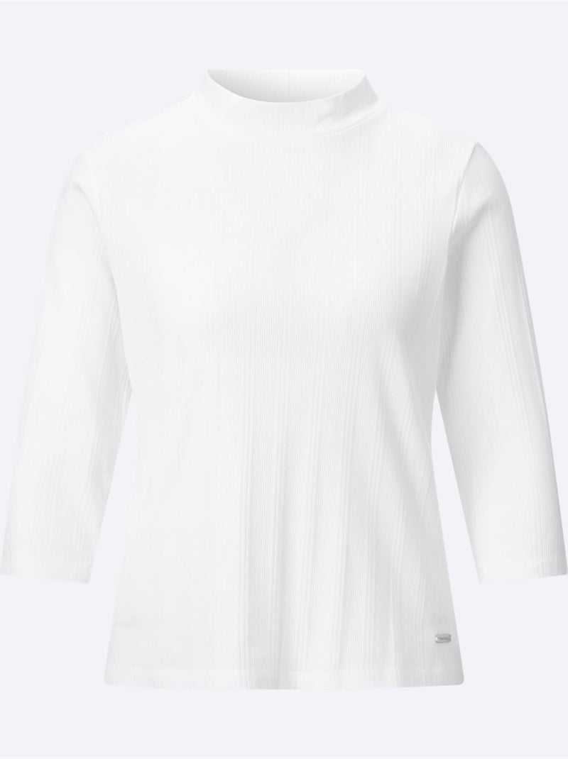 T-shirt à Col Montant Jacquard - Taille Standard - Witt Ecru - Kiabi
