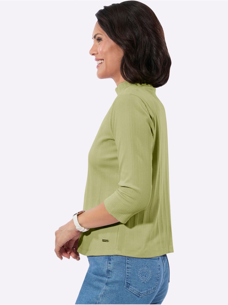 T-shirt à Col Montant Jacquard - Taille Standard - Witt Vert tilleul - Kiabi