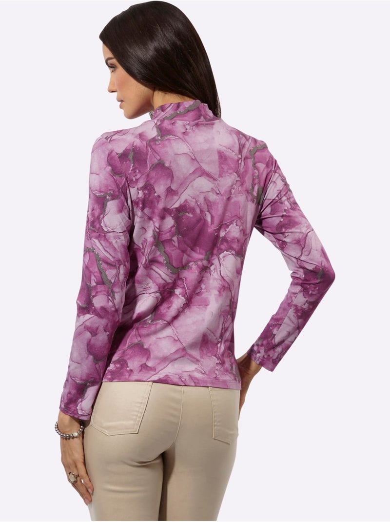 T-shirt à col montant jersey fin - taille standard - helline Bleu Mauve - Kiabi