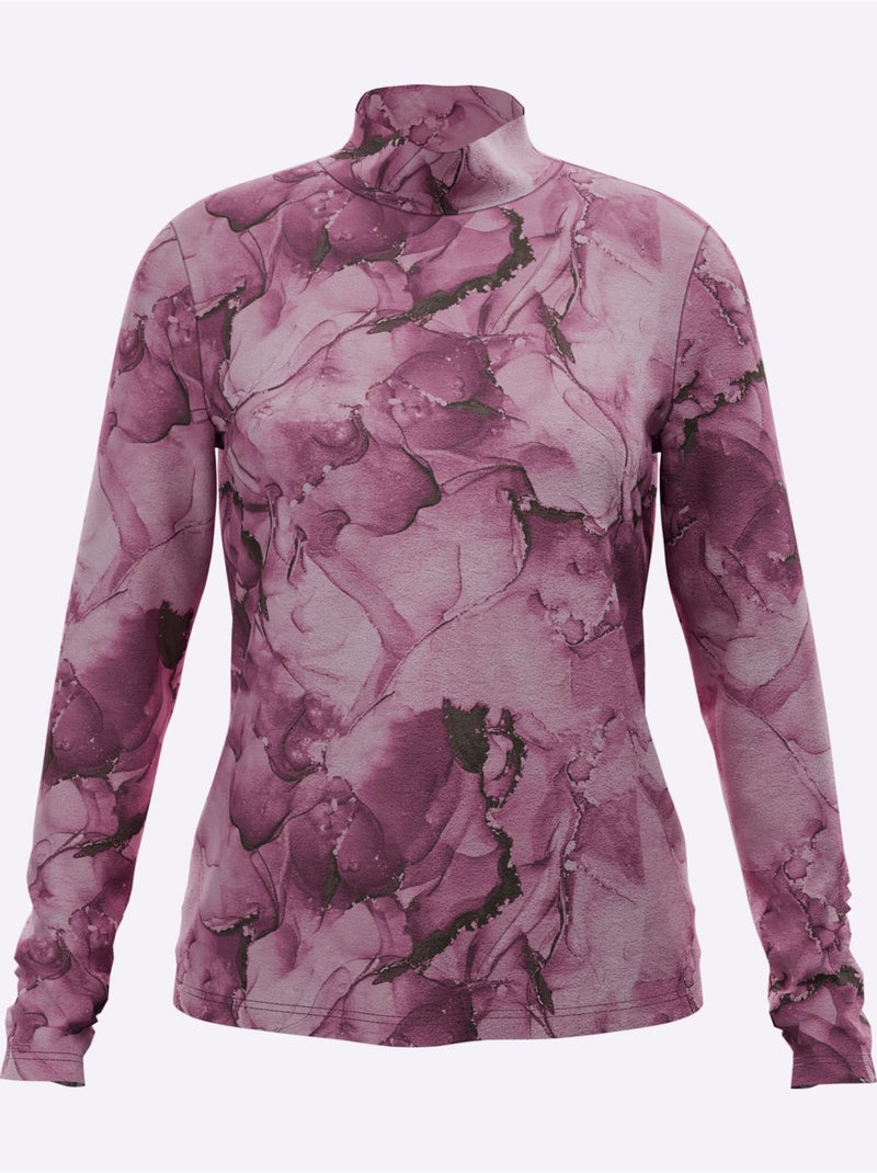 T-shirt à col montant jersey fin - taille standard - helline Bleu Mauve - Kiabi