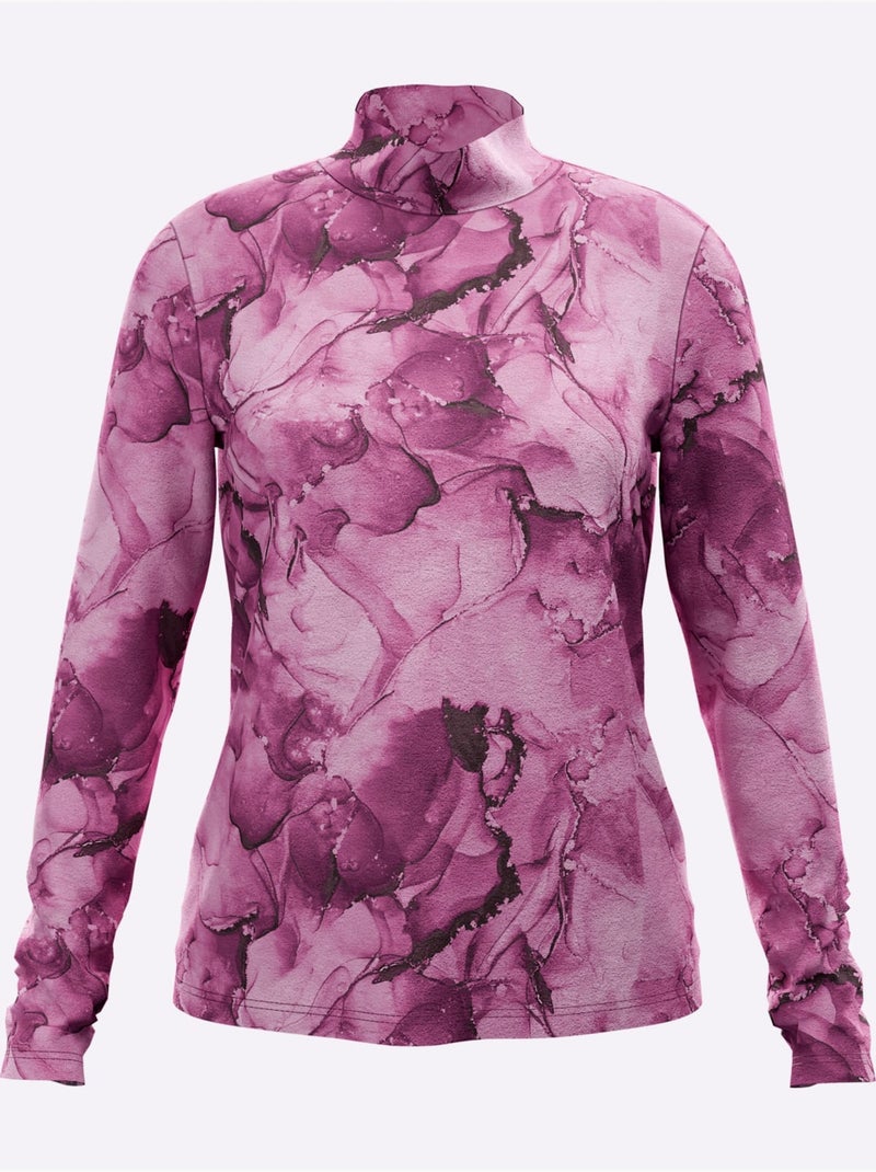 T-shirt à col montant jersey fin - taille standard - helline Bleu Mauve - Kiabi