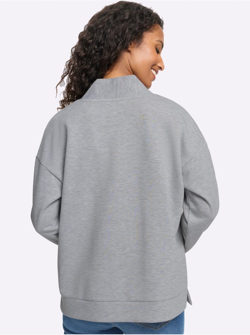 T-shirt à col montant joli col montant avec encolure en v - taille standard - helline Gris chiné - Kiabi
