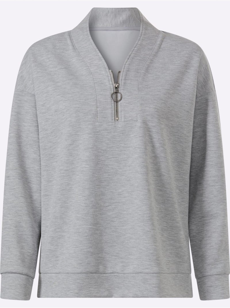 T-shirt à col montant joli col montant avec encolure en v - taille standard - helline Gris chiné - Kiabi