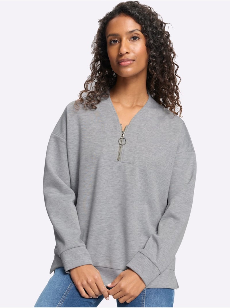 T-shirt à col montant joli col montant avec encolure en v - taille standard - helline Gris chiné - Kiabi