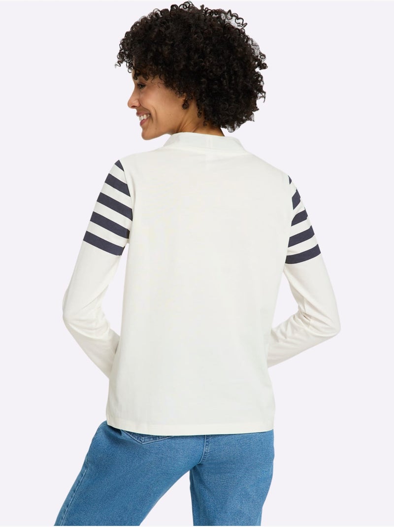 T-shirt à col montant large col montant avec coulisse - taille standard - moda vilona Bleu Bleu marine Blanc - Kiabi