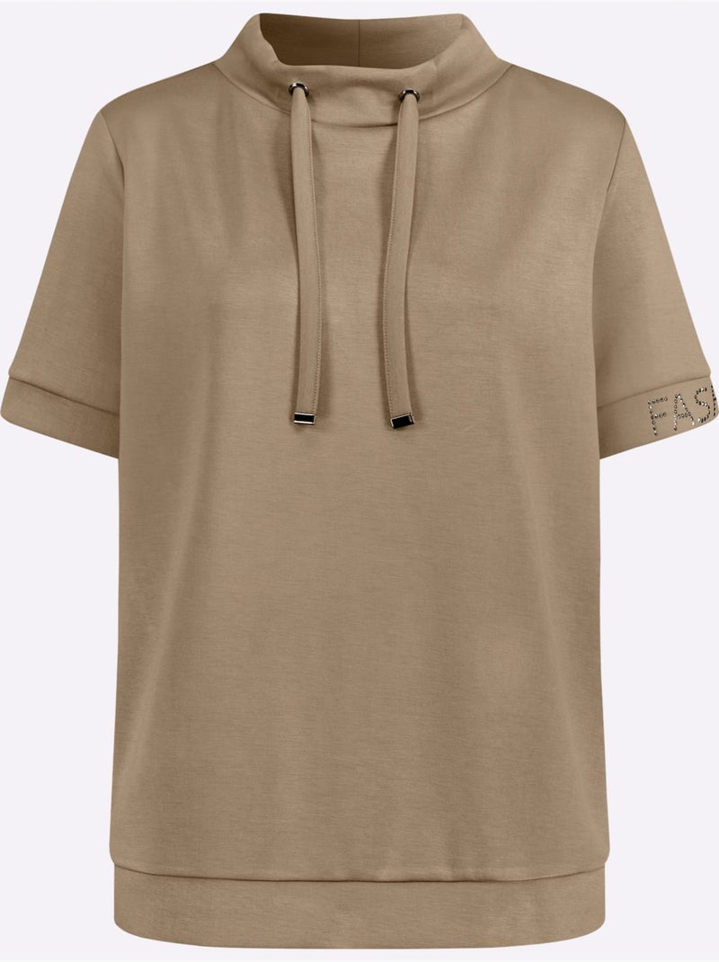 T-shirt à Col Montant Mélange De Modal Doux - Taille Standard - Helline Beige - Kiabi