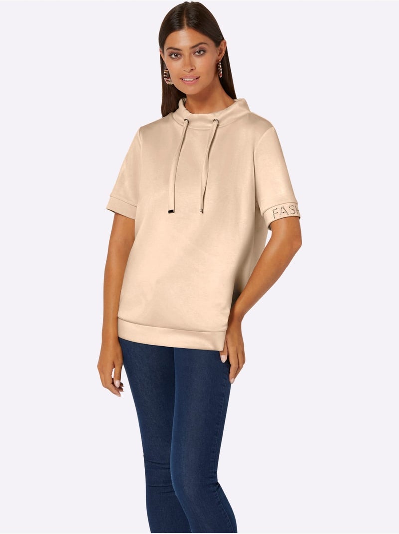 T-shirt à Col Montant Mélange De Modal Doux - Taille Standard - Helline Marron clair - Kiabi