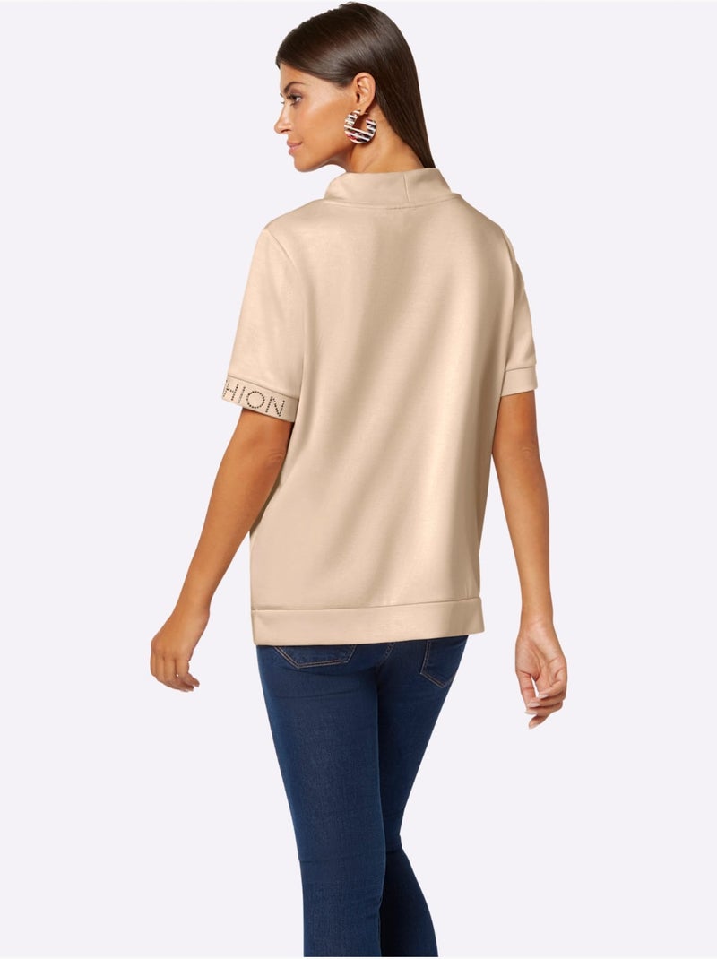 T-shirt à Col Montant Mélange De Modal Doux - Taille Standard - Helline Marron - Kiabi