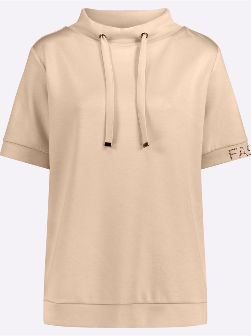 T-shirt à Col Montant Mélange De Modal Doux - Taille Standard - Helline Marron - Kiabi