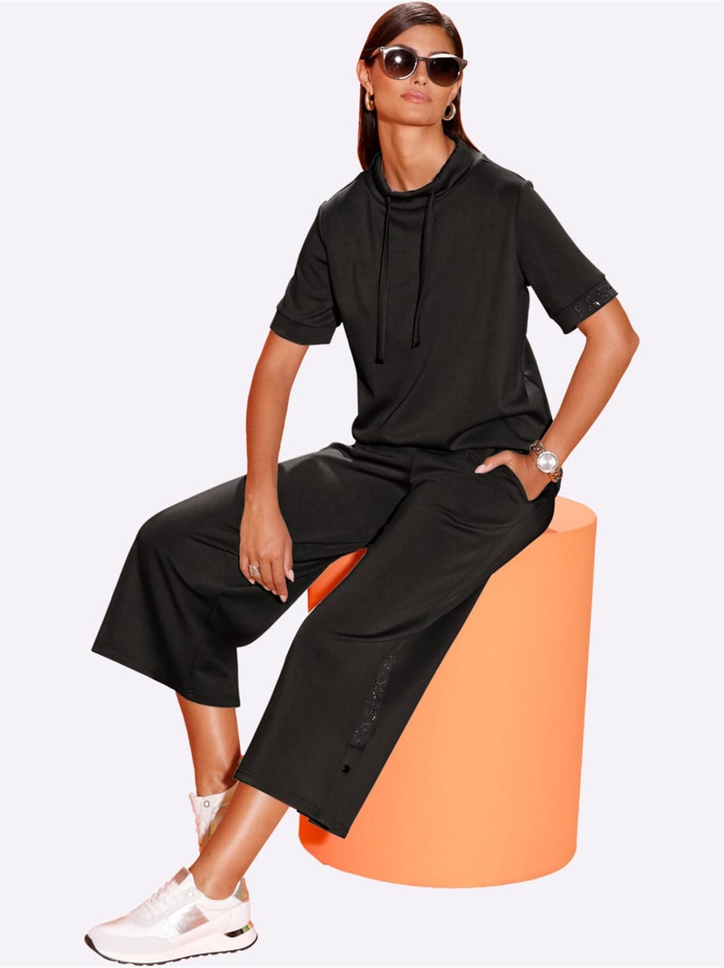 T-shirt à Col Montant Mélange De Modal Doux - Taille Standard - Helline Noir - Kiabi