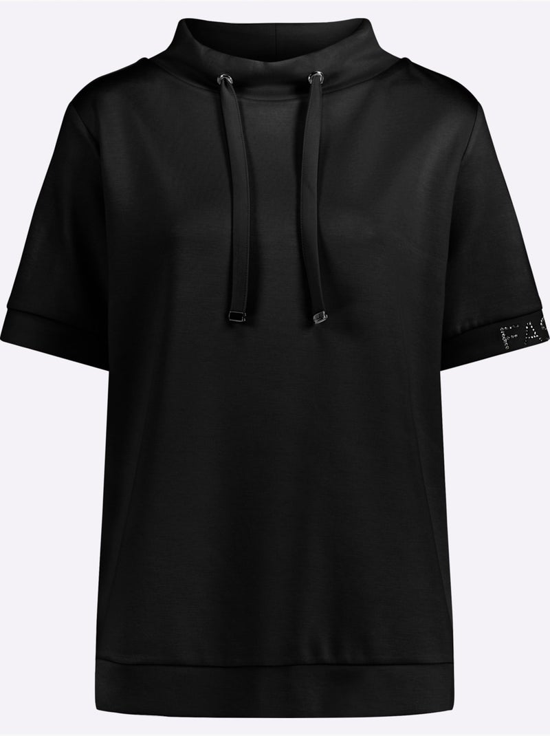 T-shirt à Col Montant Mélange De Modal Doux - Taille Standard - Helline Noir - Kiabi