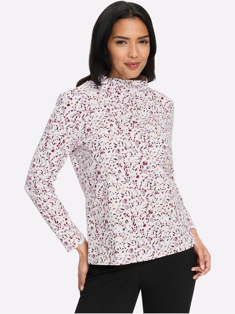 T-shirt à col montant motif floral - taille standard - moda vilona Ecru/Rouge - Kiabi