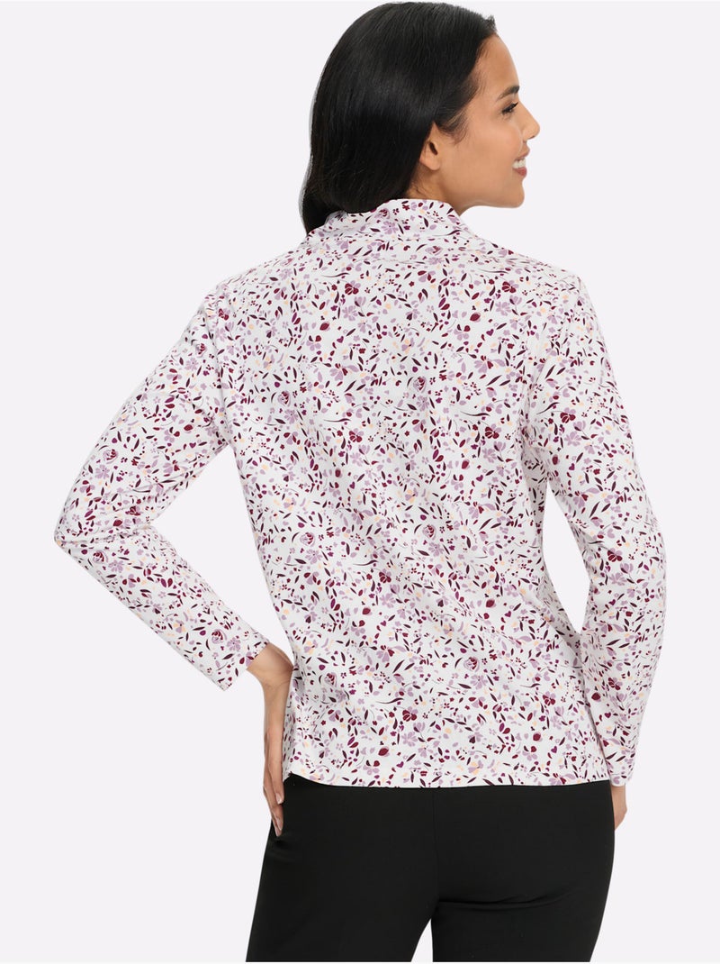 T-shirt à col montant motif floral - taille standard - moda vilona Ecru/Rouge - Kiabi