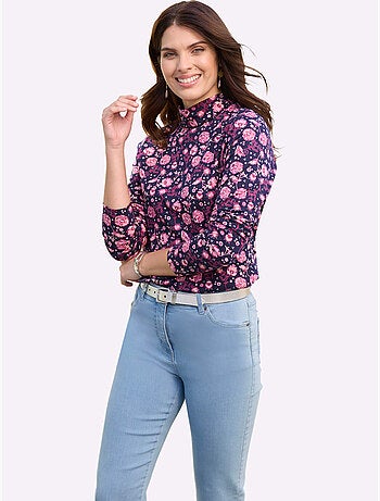 T-shirt à Col Montant Pur Coton - Taille Standard - Moda Vilona