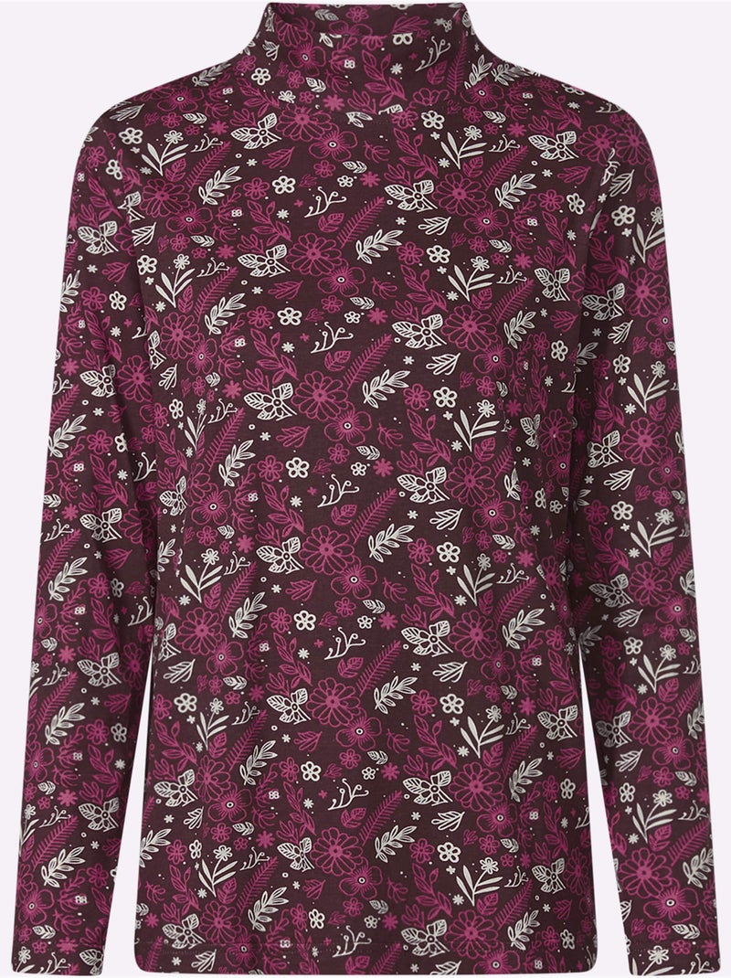 T-shirt à col montant pur coton - taille standard - moda vilona Bruyère/Menthe - Kiabi