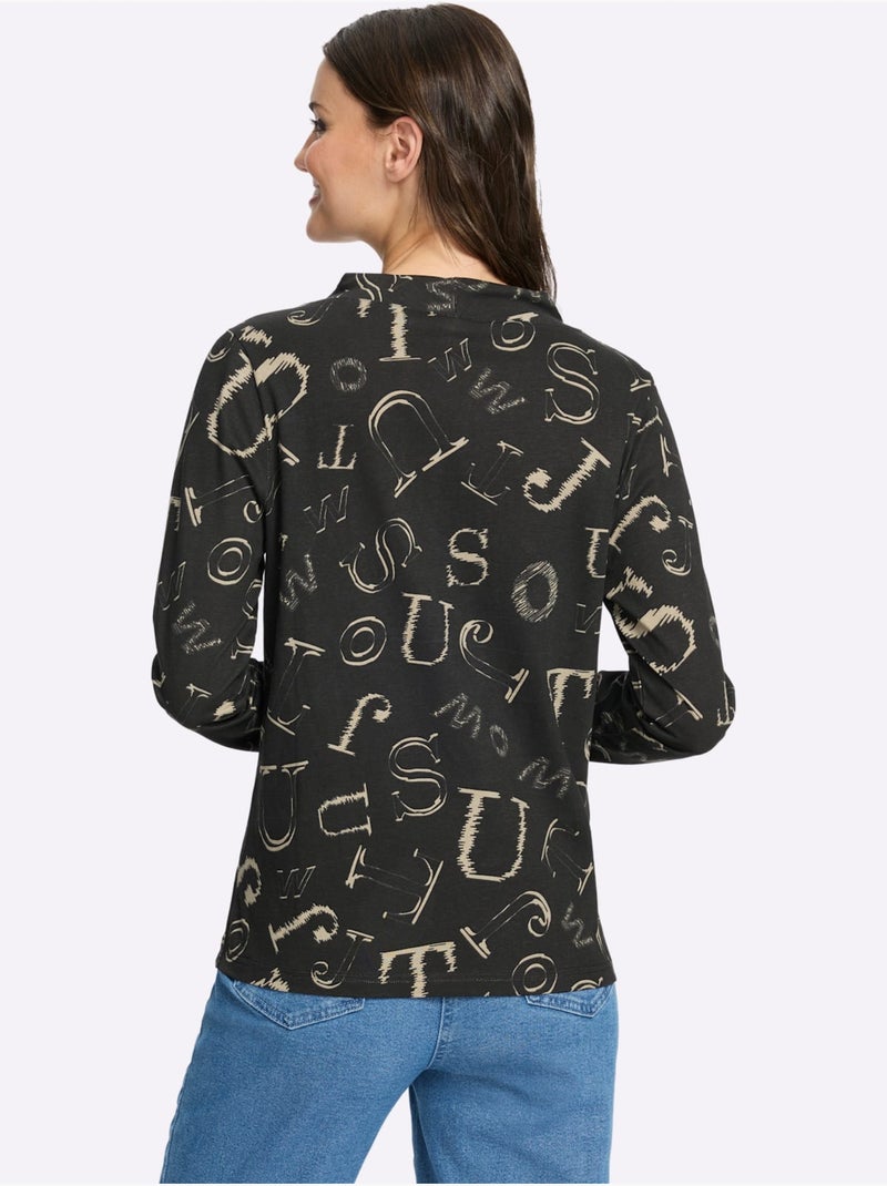 T-shirt à col montant pur coton - taille standard - moda vilona Noir Gris - Kiabi