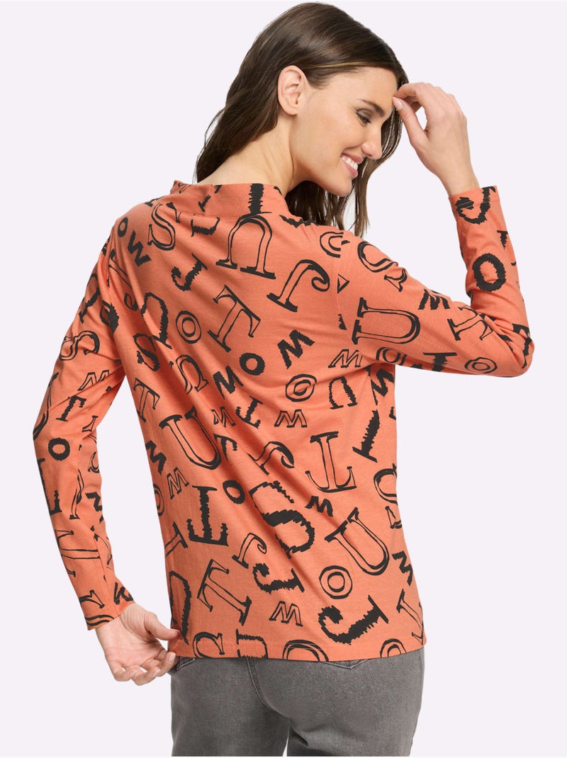 T-shirt à col montant pur coton - taille standard - moda vilona Noir Orange Noir - Kiabi