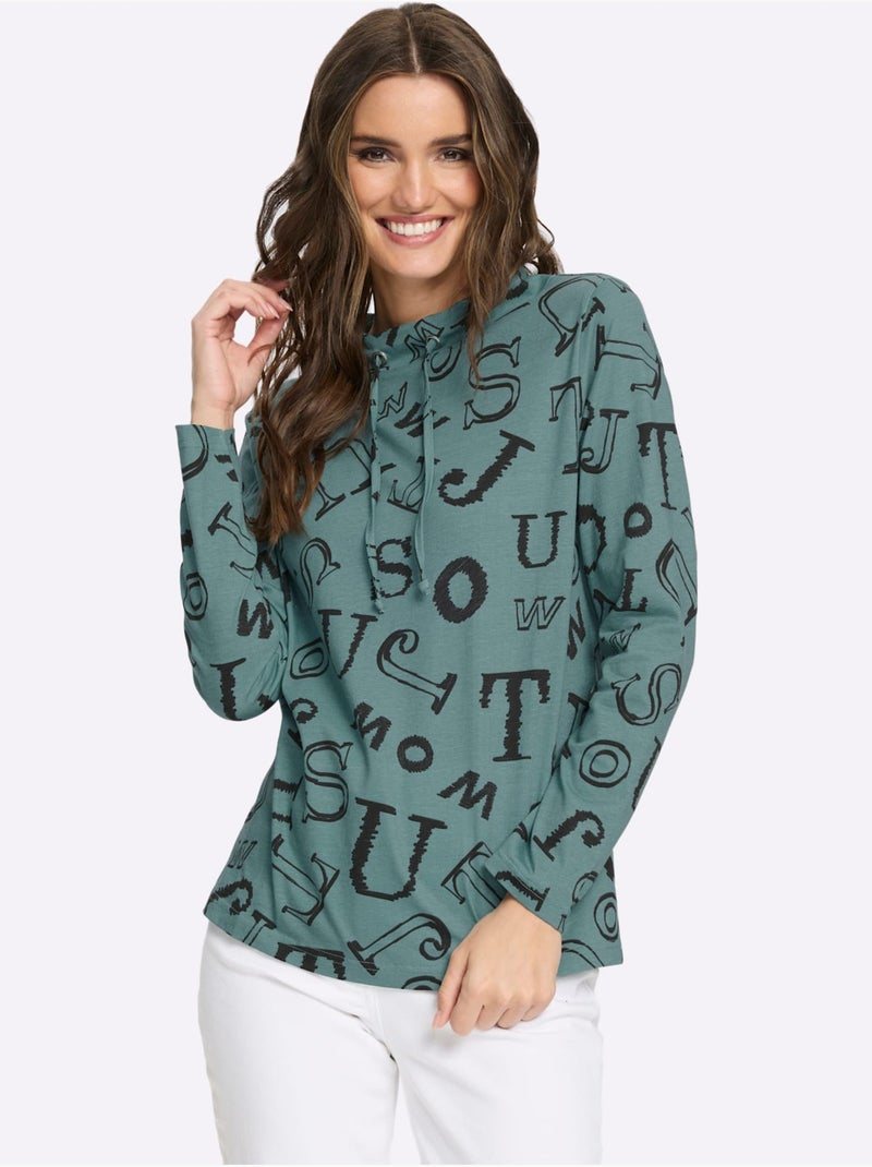 T-shirt à col montant pur coton - taille standard - moda vilona Noir Vert Noir - Kiabi