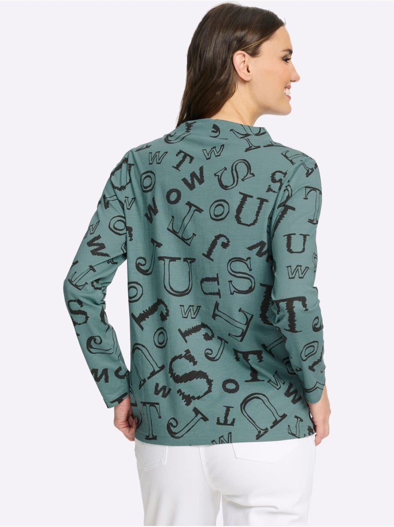 T-shirt à col montant pur coton - taille standard - moda vilona Noir Vert Noir - Kiabi