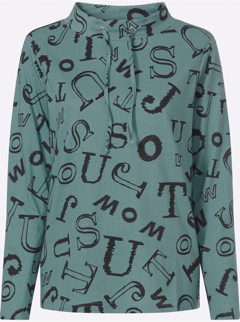 T-shirt à col montant pur coton - taille standard - moda vilona Noir Vert Noir - Kiabi