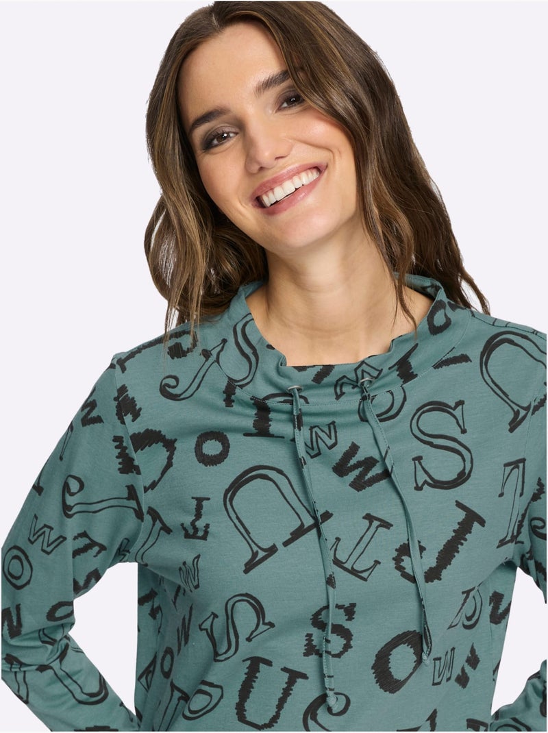 T-shirt à col montant pur coton - taille standard - moda vilona Noir Vert Noir - Kiabi