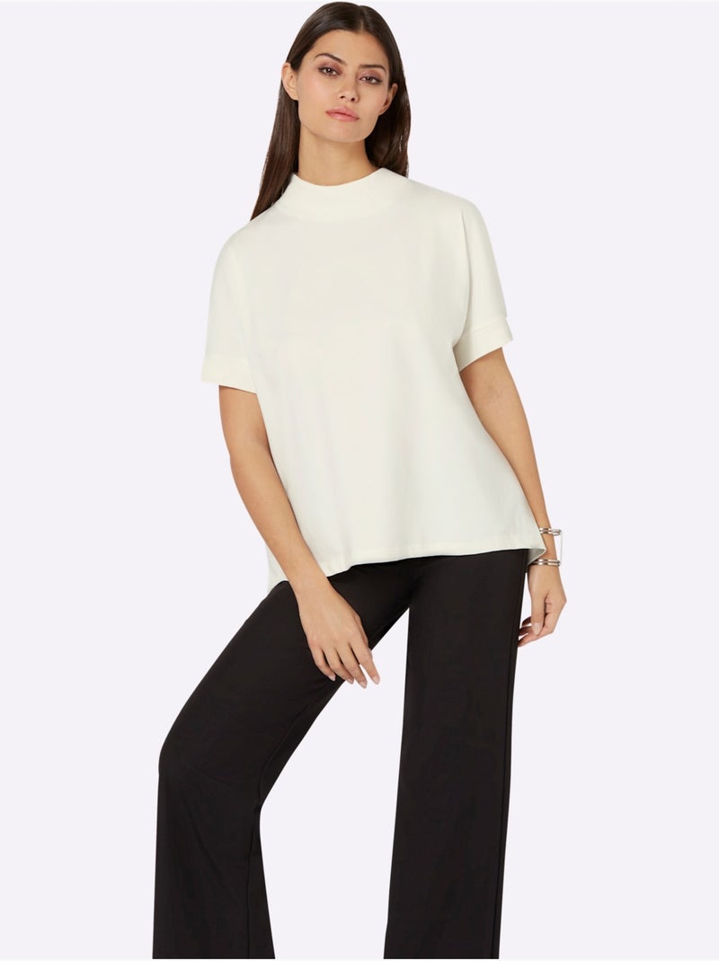 T-shirt à col montant qualité coton doux sur la peau - taille standard - helline Ecru - Kiabi