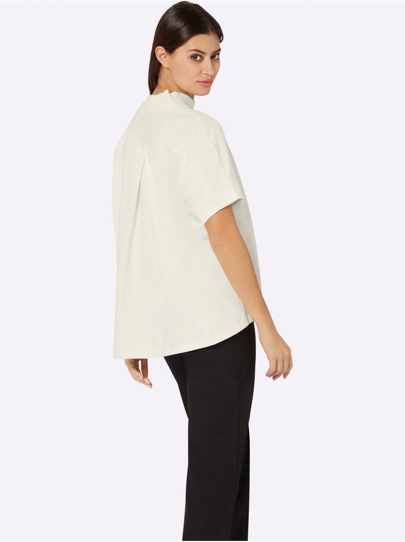 T-shirt à col montant qualité coton doux sur la peau - taille standard - helline Ecru - Kiabi