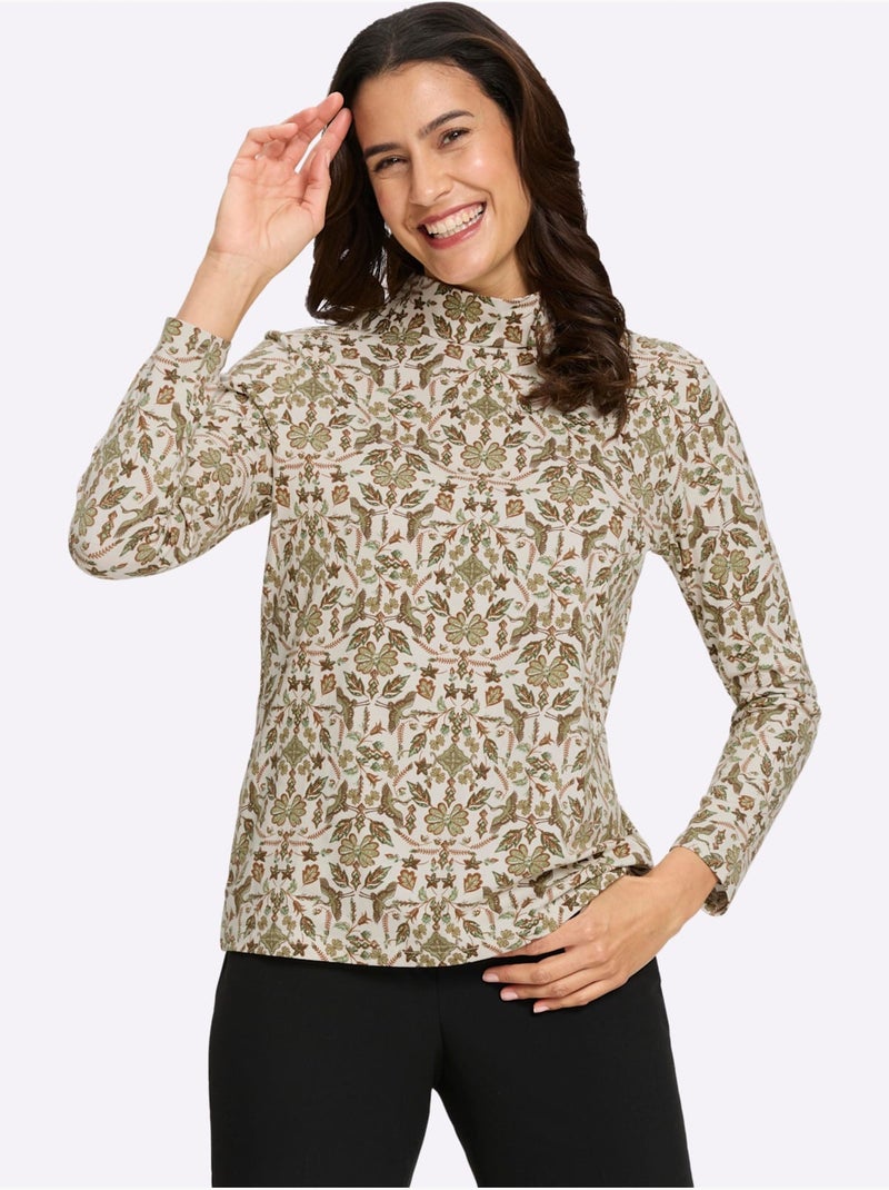 T-shirt à Col Montant Qualité Coton Doux Sur La Peau - Taille Standard - Witt Beige/Vert - Kiabi