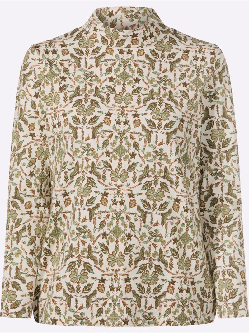 T-shirt à Col Montant Qualité Coton Doux Sur La Peau - Taille Standard - Witt Beige/Vert - Kiabi