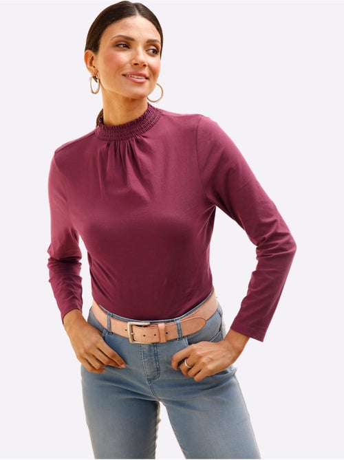 T-shirt à col montant smocké avec fronces devant - taille standard - moda vilona - Kiabi