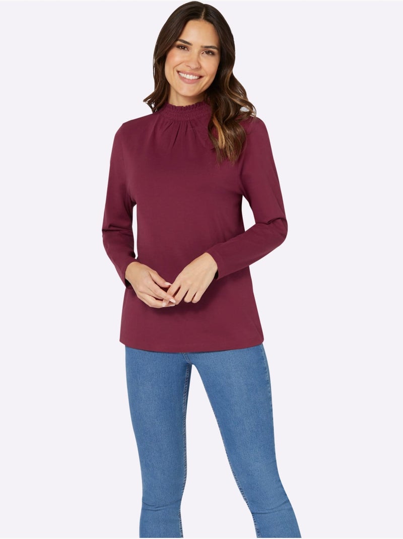 T-shirt à col montant smocké avec fronces devant - taille standard - moda vilona Bordeaux - Kiabi