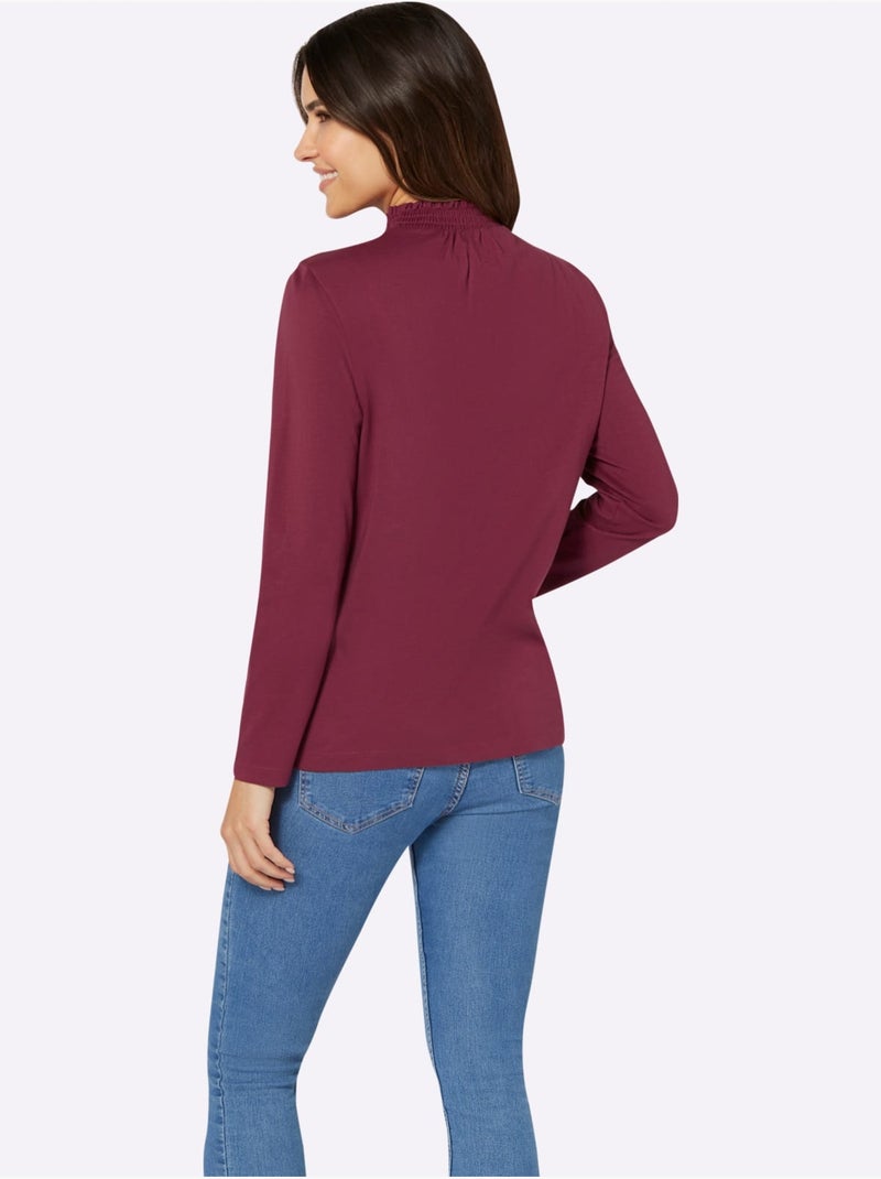 T-shirt à col montant smocké avec fronces devant - taille standard - moda vilona Bordeaux - Kiabi