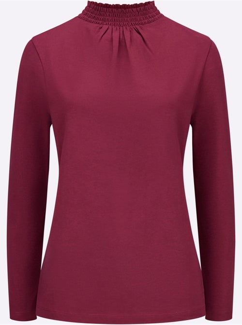 T-shirt à col montant smocké avec fronces devant - taille standard - moda vilona - Kiabi