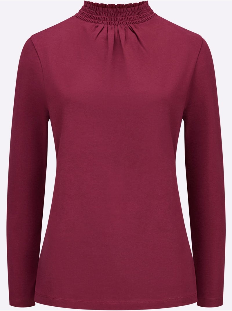 T-shirt à col montant smocké avec fronces devant - taille standard - moda vilona Bordeaux - Kiabi