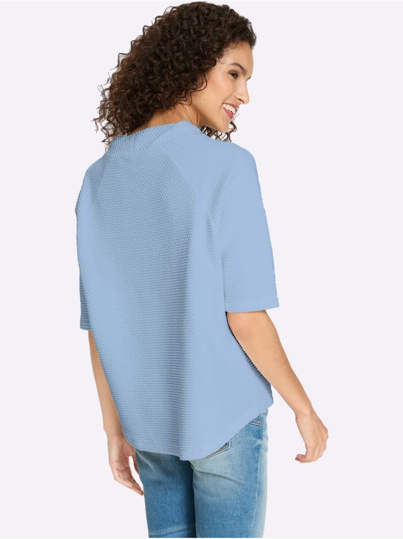 T-shirt à Col Montant Structure 3d - Taille Standard - Helline Bleu ciel - Kiabi
