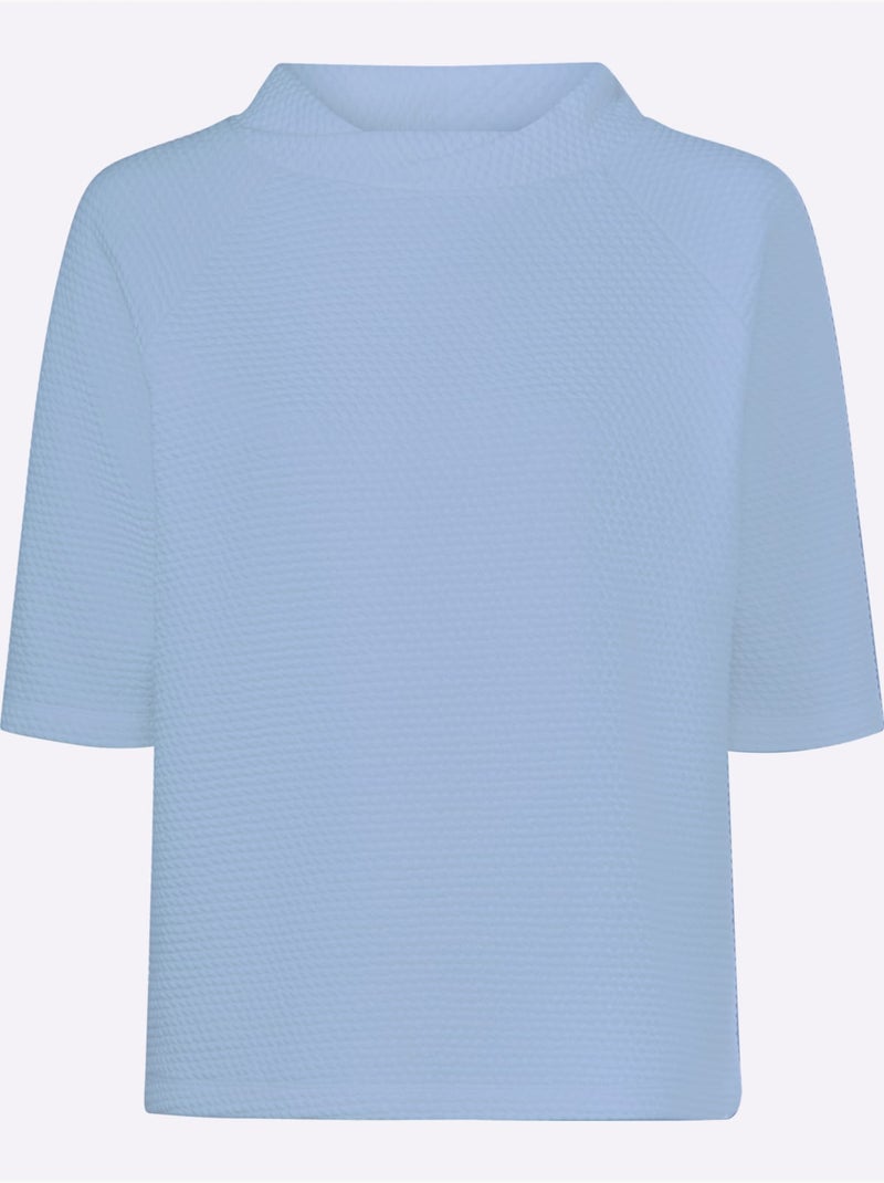 T-shirt à Col Montant Structure 3d - Taille Standard - Helline Bleu ciel - Kiabi