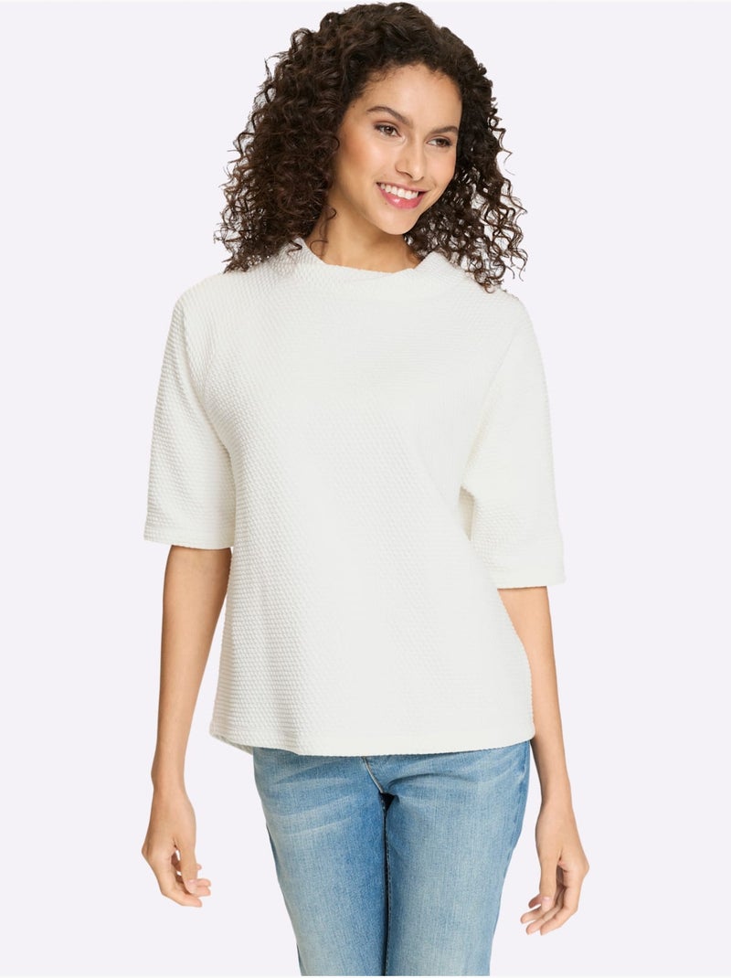 T-shirt à Col Montant Structure 3d - Taille Standard - helline Ecru - Kiabi