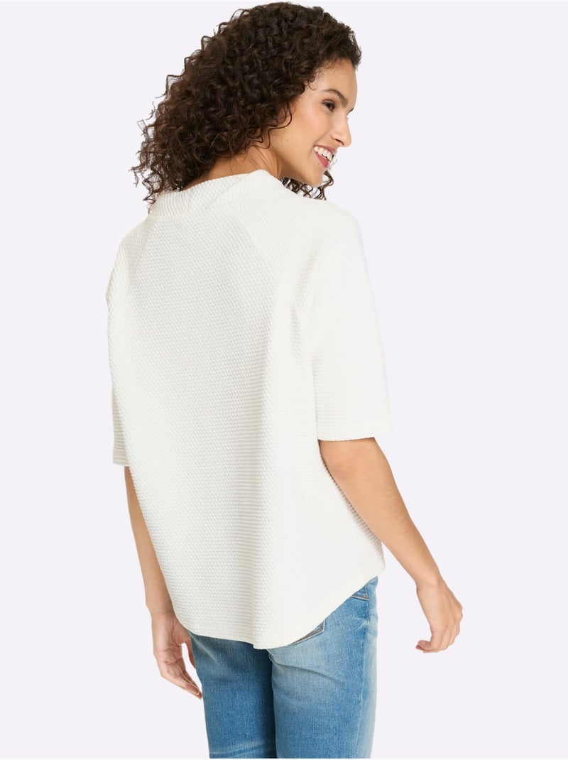 T-shirt à Col Montant Structure 3d - Taille Standard - helline Ecru - Kiabi