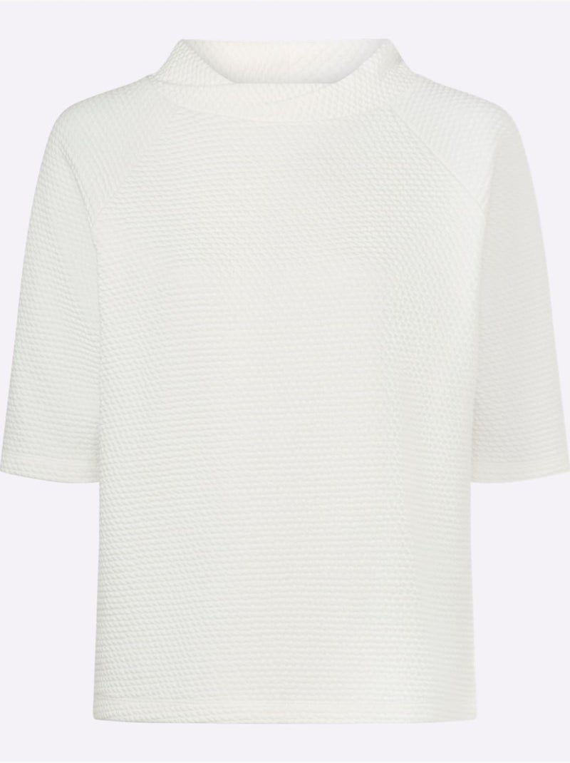 T-shirt à Col Montant Structure 3d - Taille Standard - helline Ecru - Kiabi