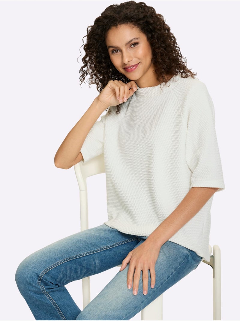 T-shirt à Col Montant Structure 3d - Taille Standard - helline Ecru - Kiabi