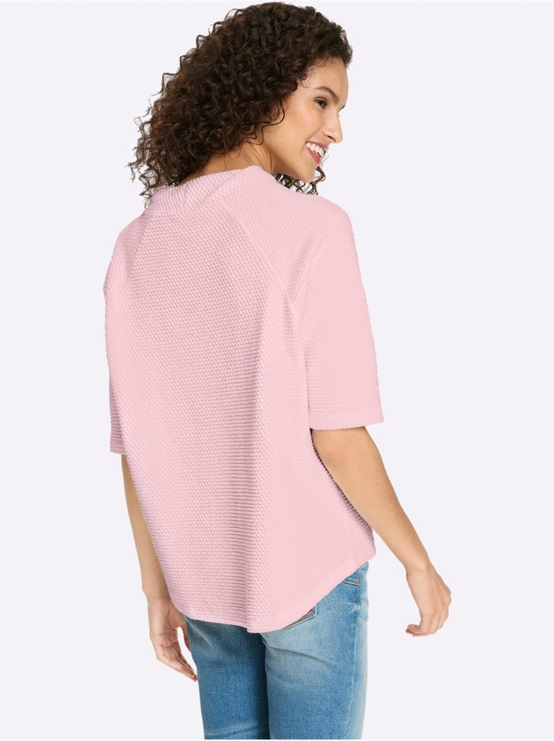 T-shirt à Col Montant Structure 3d - Taille Standard - Helline Rose clair - Kiabi