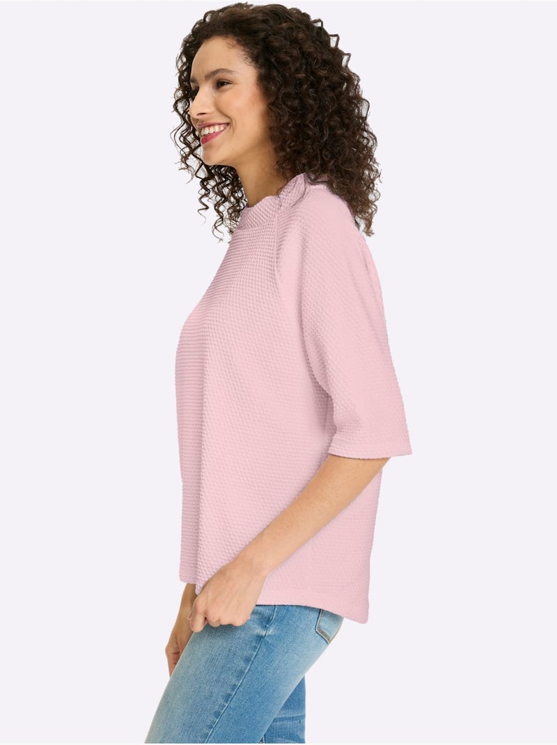 T-shirt à Col Montant Structure 3d - Taille Standard - Helline Rose clair - Kiabi