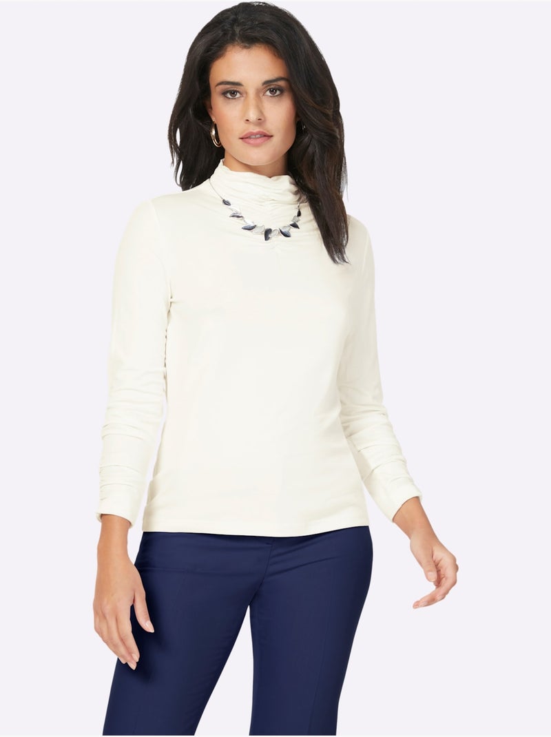 T-shirt à col montant viscose - taille standard - helline Ecru - Kiabi