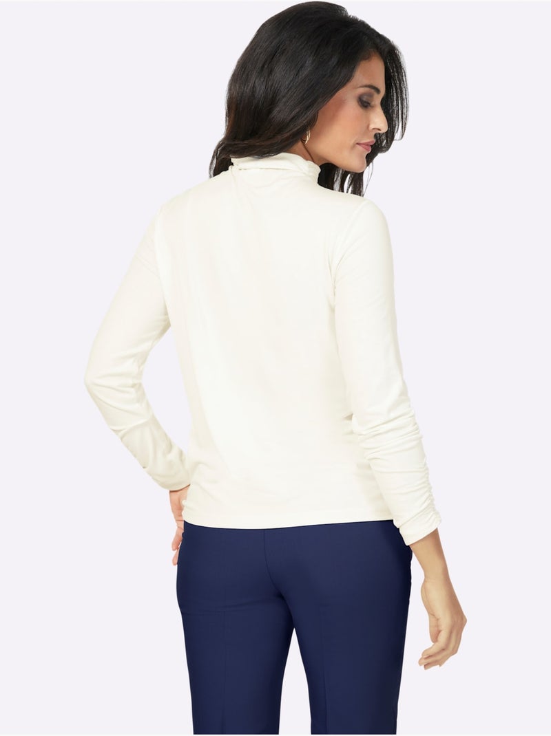 T-shirt à col montant viscose - taille standard - helline Ecru - Kiabi