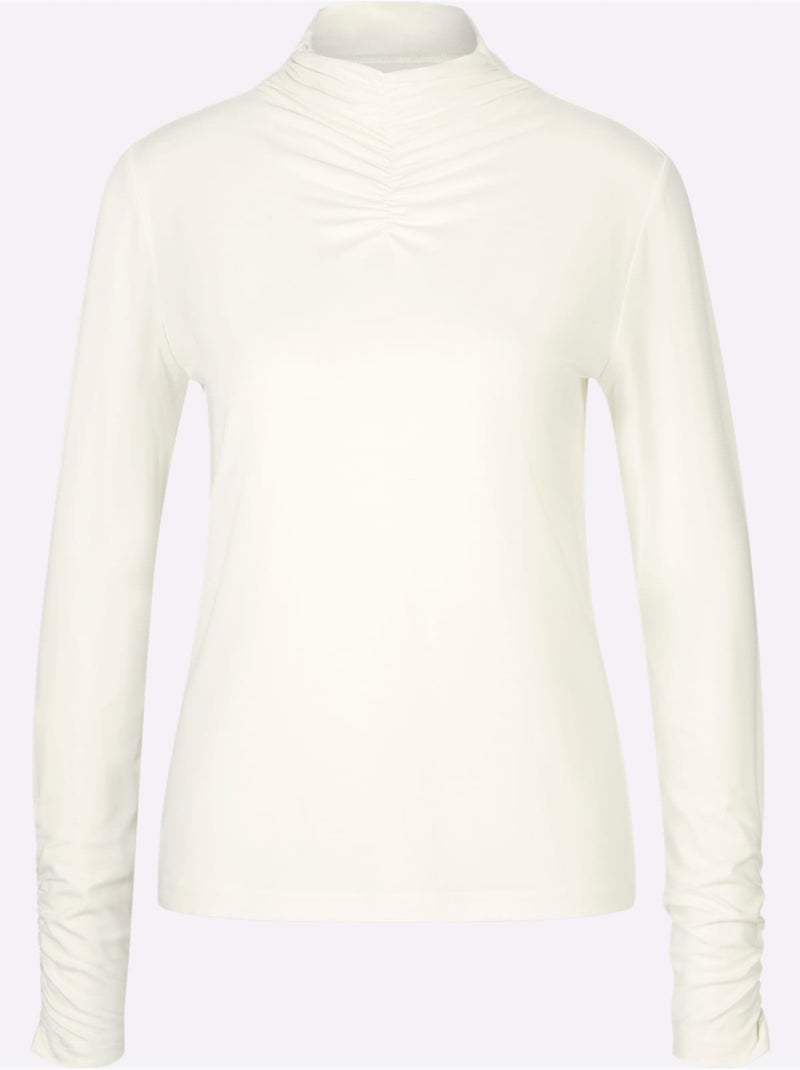 T-shirt à col montant viscose - taille standard - helline Ecru - Kiabi