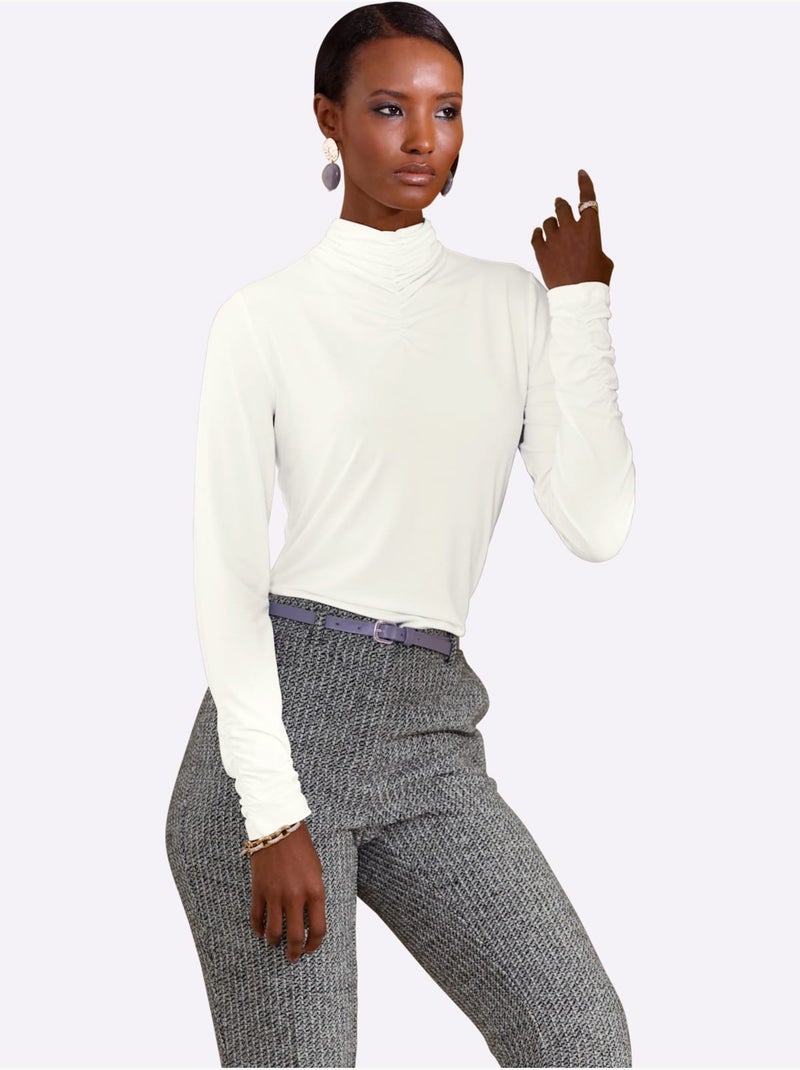 T-shirt à col montant viscose - taille standard - helline Ecru - Kiabi