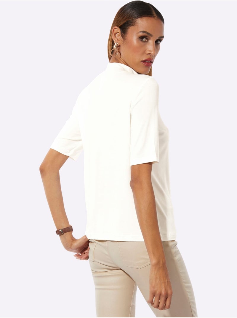 T-shirt à Col Montant Viscose (ecovero) - Taille Standard - Helline Ecru - Kiabi