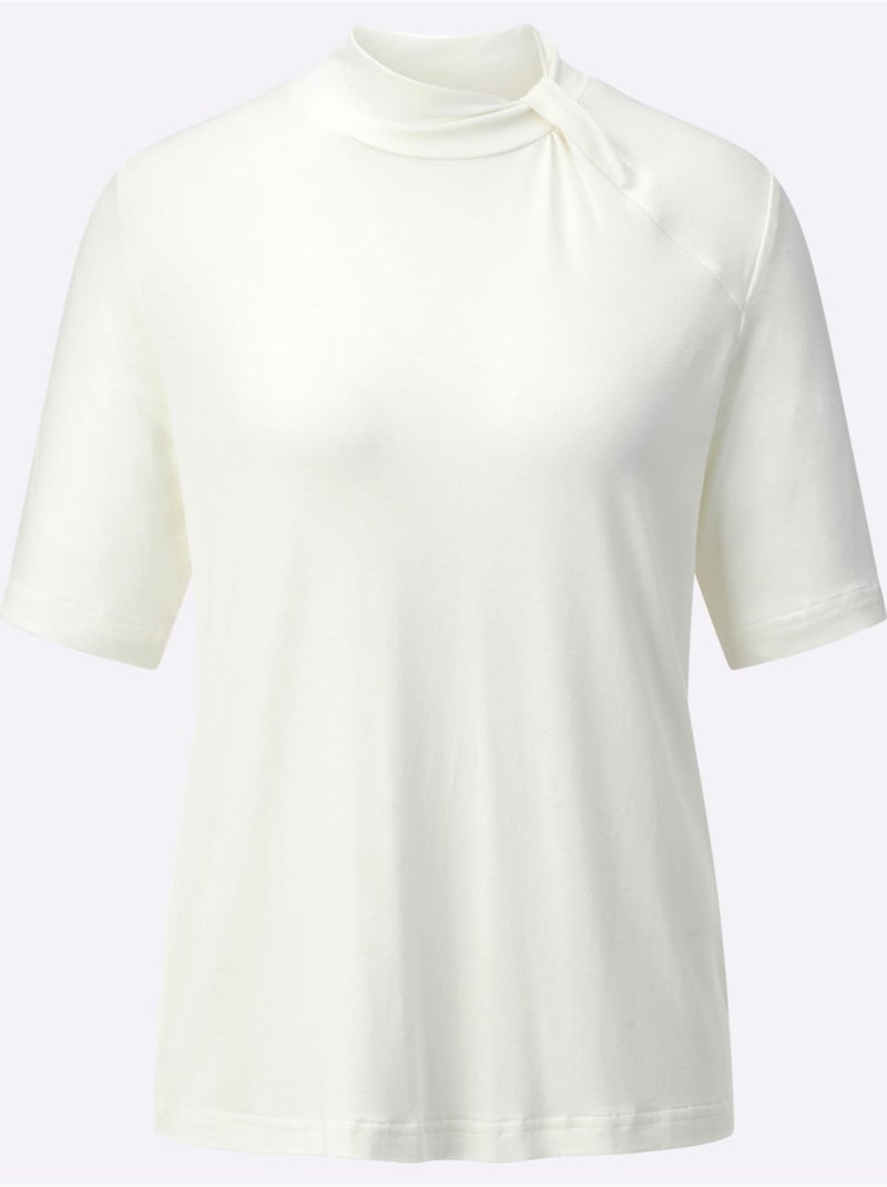 T-shirt à Col Montant Viscose (ecovero) - Taille Standard - Helline Ecru - Kiabi