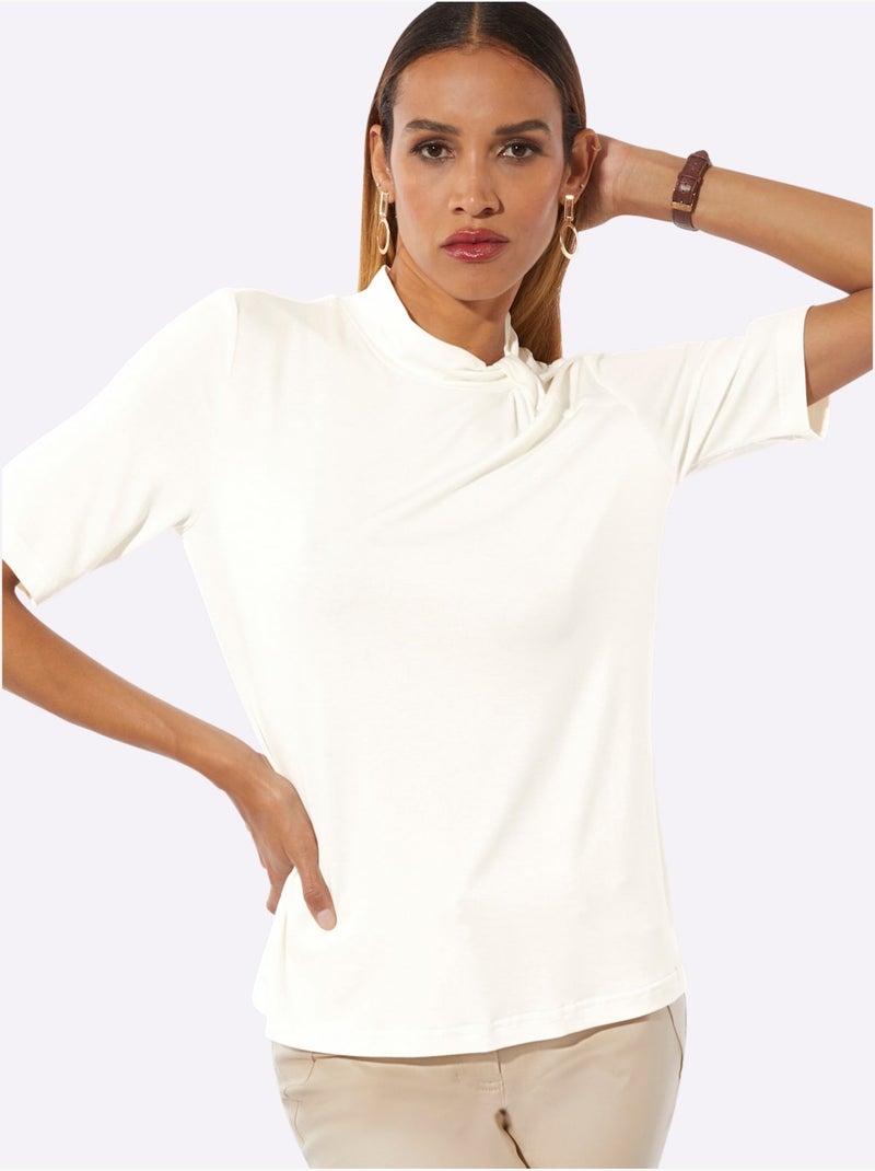 T-shirt à Col Montant Viscose (ecovero) - Taille Standard - Helline Ecru - Kiabi